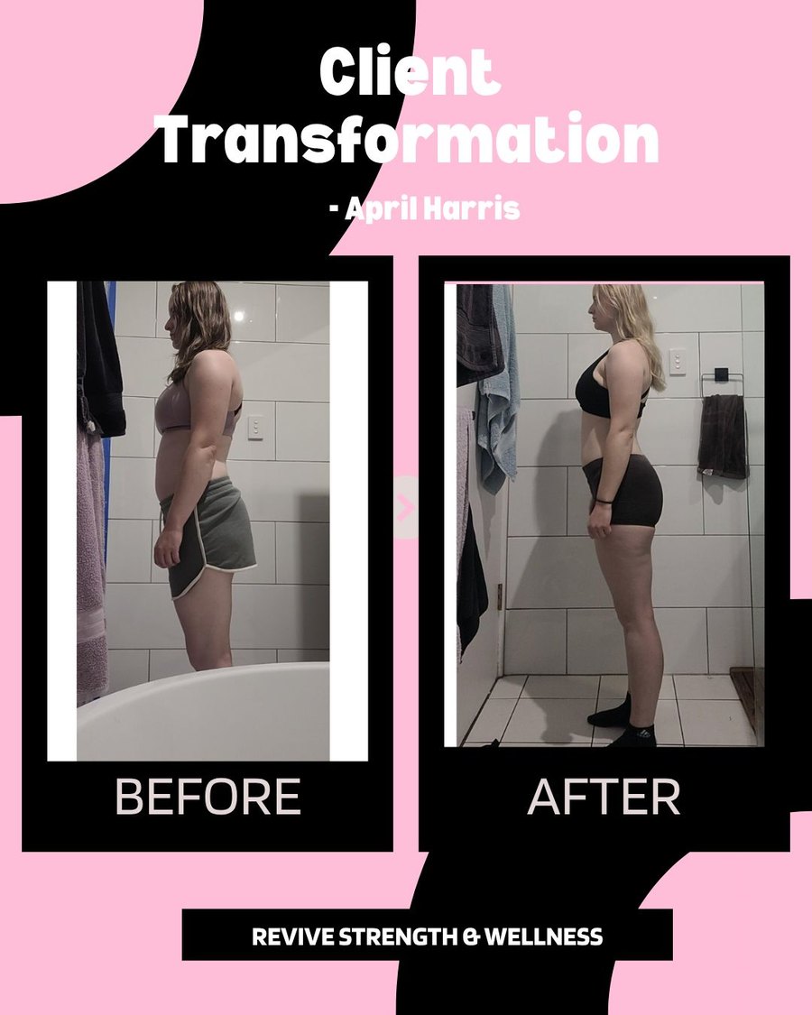 Client transformation — April Harris, before and after